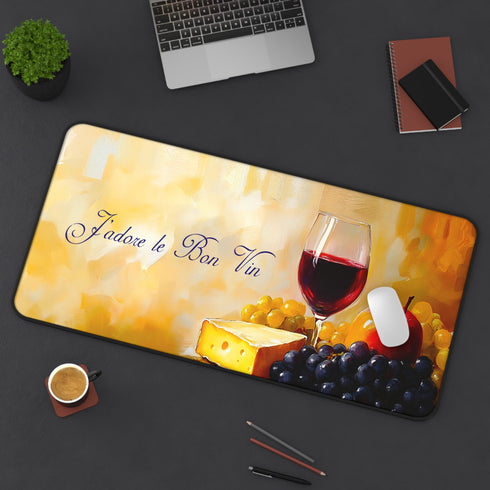Wine Lover Desk Mat, J'adore le Bon Vin, Large Mouse Pad, French Quote Desk Pad, Neoprene Non Slip, Office Desk Decor, Wine Gift