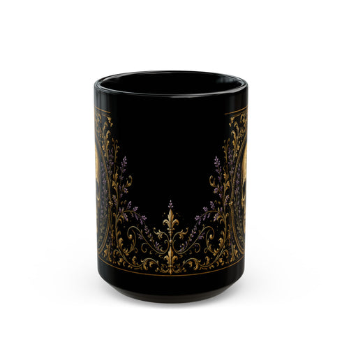 Gothic Skull Mug, Black Lavender Parlor Ceramic Coffee Mug