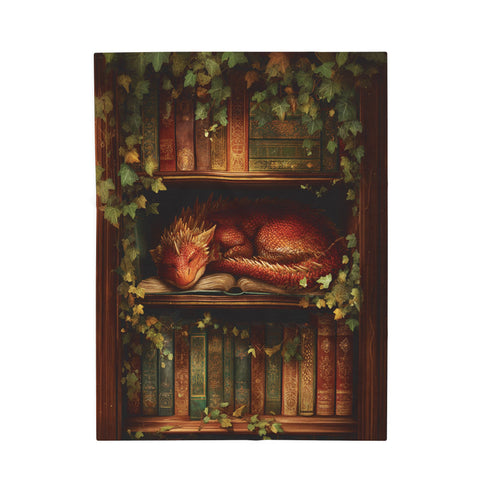 Sleeping Dragon Bookshelf Blanket – Cosy Velveteen Fleece Fantasy Throw
