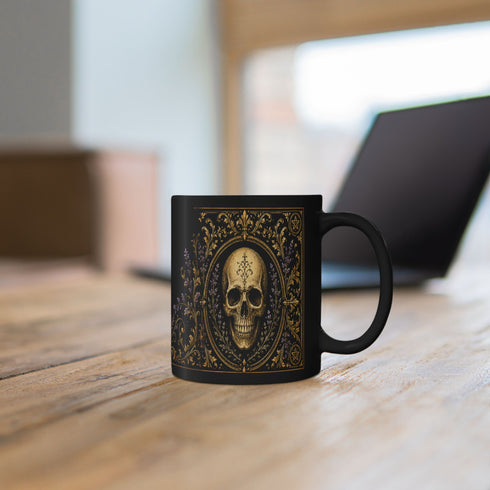 Gothic Skull Mug, Black Lavender Parlor Ceramic Coffee Mug