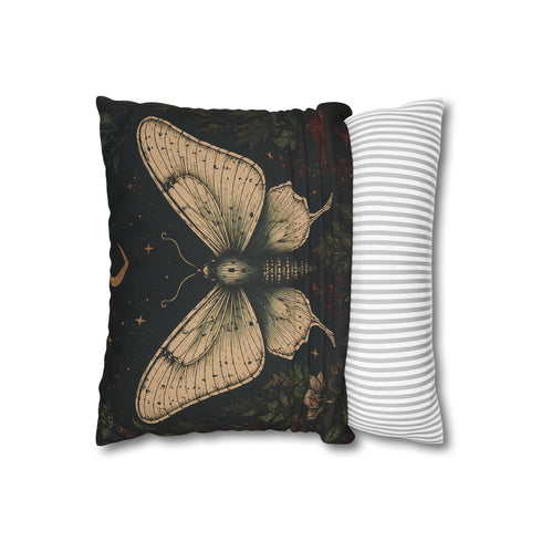 Crimson Grove Mystic Luna Moth Faux Suede Pillow Gothic Botanical Décor