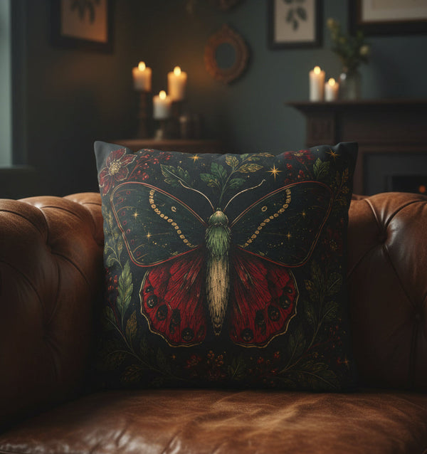 Crimson Grove Moth Pillow Cover Faux Suede Cushion Cover