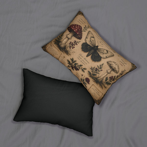 Crimson Grove Moth & Mushrooms Botanical Forest Lumbar Pillow with Insert