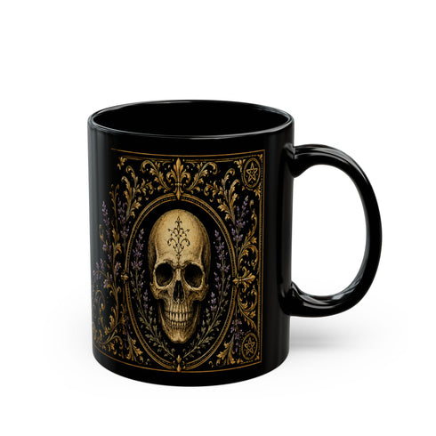 Gothic Skull Mug, Black Lavender Parlor Ceramic Coffee Mug