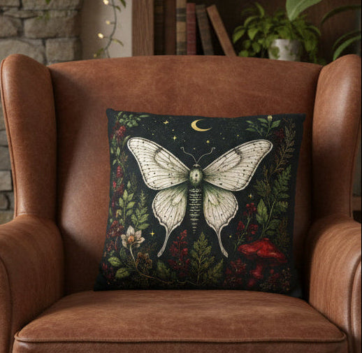 Crimson Grove Luna Nocturne Moth Faux Suede Cushion Cover