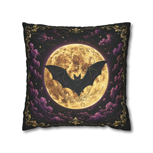 Gothic Bat Pillow Cover Faux Suede Cushion Case Black Gold Purple Decor Dark Cottagecore Witchy Home Accent Black Lavender Halloween Decor