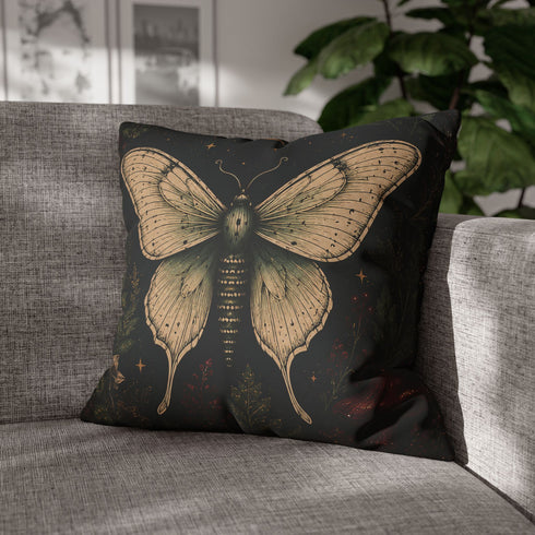Crimson Grove Mystic Luna Moth Faux Suede Pillow Gothic Botanical Décor