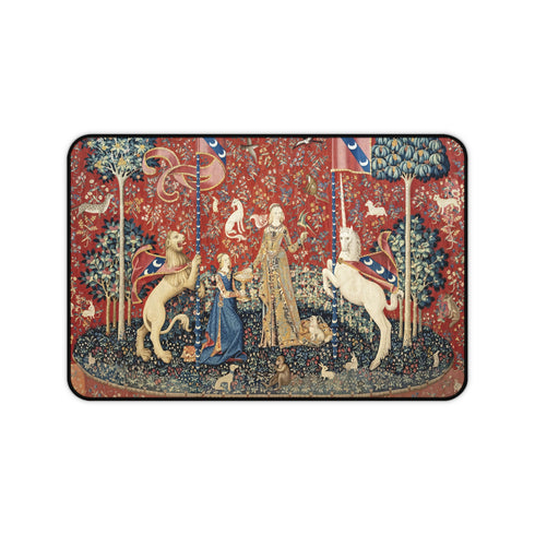 Medieval Tapestry Lady with Lion and Unicorn Desk Mat | Renaissance Art Mouse Pad