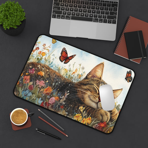 Charming Sleeping Kitten Desk Mat Fully Customizable, Anti-Slip, Neoprene Office and Home Decor in 3 Sizes