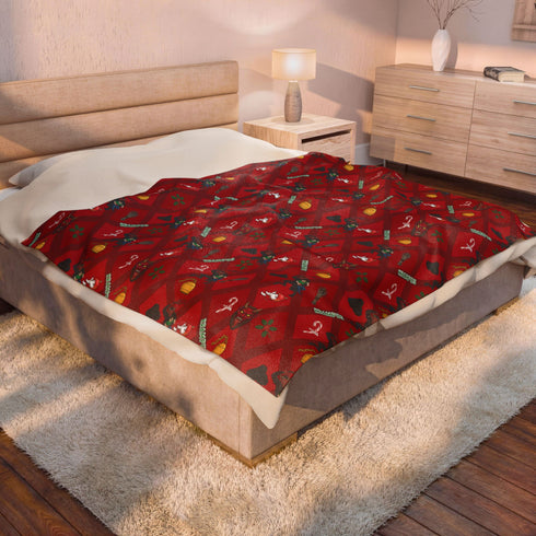 Krampus Christmas Blanket | Gothic Creepmas Velveteen Fleece Throw