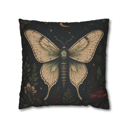 Crimson Grove Mystic Luna Moth Faux Suede Pillow Gothic Botanical Décor