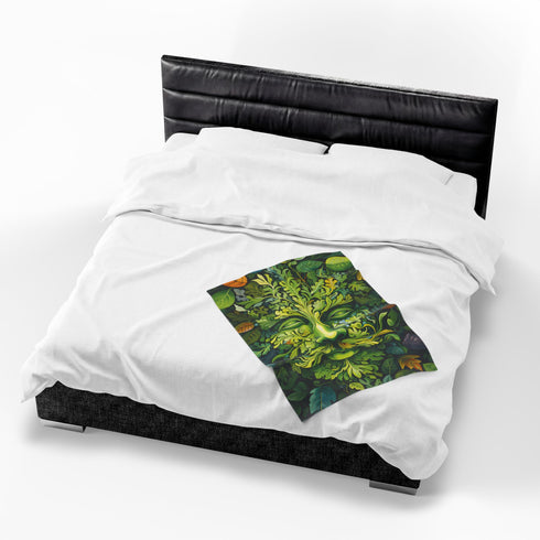 Green Man Face Forest Folklore Velveteen Plush Blanket Throw