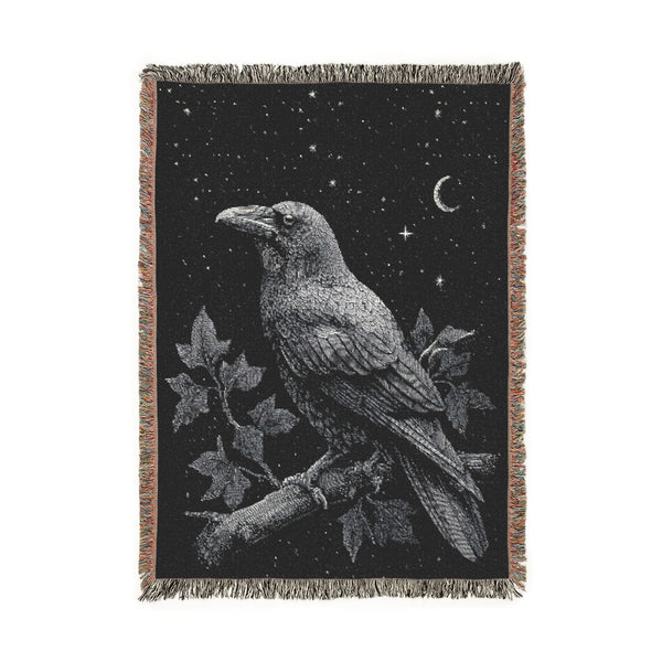 Raven Woven Blanket Black & White Jacquard Cotton Throw