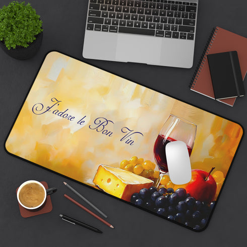 Wine Lover Desk Mat, J'adore le Bon Vin, Large Mouse Pad, French Quote Desk Pad, Neoprene Non Slip, Office Desk Decor, Wine Gift