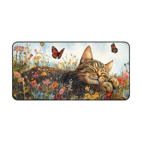 Charming Sleeping Kitten Desk Mat Fully Customizable, Anti-Slip, Neoprene Office and Home Decor in 3 Sizes