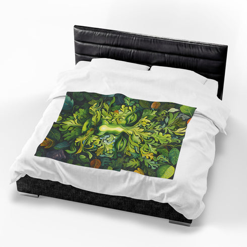 Green Man Face Forest Folklore Velveteen Plush Blanket Throw