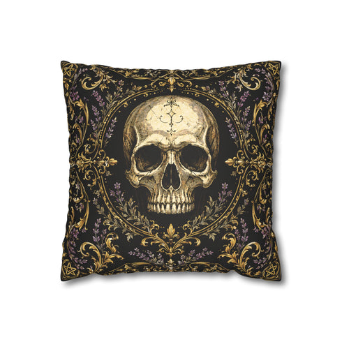 Gothic Skull Pillow Cover Faux Suede Cushion Case Black Gold Purple Decor Dark Cottagecore Witchy Home Accent Moonlit Manor