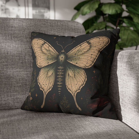 Crimson Grove Mystic Luna Moth Faux Suede Pillow Gothic Botanical Décor