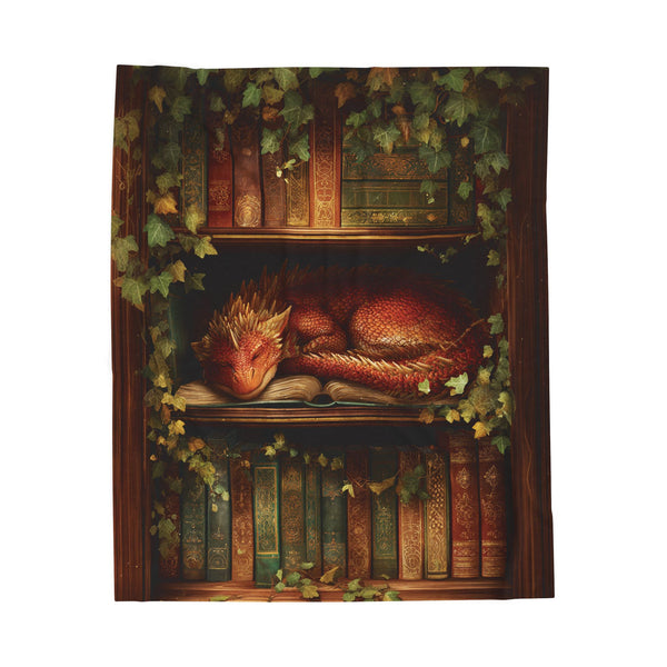 Sleeping Dragon Bookshelf Blanket – Cosy Velveteen Fleece Fantasy Throw