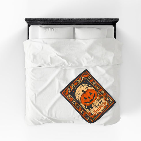 Vintage Black Cat Halloween Blanket | Jack O’ Lantern Pumpkin Fleece Throw