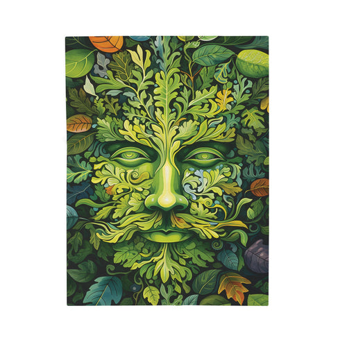 Green Man Face Forest Folklore Velveteen Plush Blanket Throw
