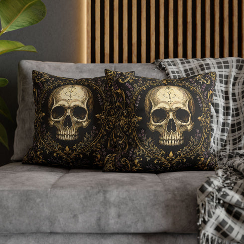 Gothic Skull Pillow Cover Faux Suede Cushion Case Black Gold Purple Decor Dark Cottagecore Witchy Home Accent Moonlit Manor