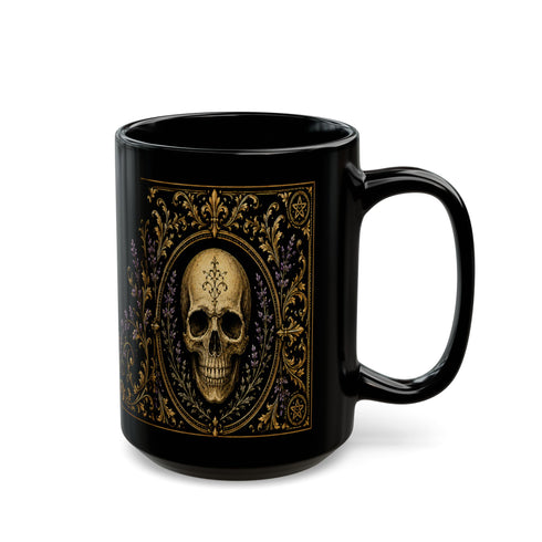Gothic Skull Mug, Black Lavender Parlor Ceramic Coffee Mug