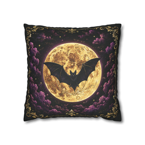 Gothic Bat Pillow Cover Faux Suede Cushion Case Black Gold Purple Decor Dark Cottagecore Witchy Home Accent Black Lavender Halloween Decor
