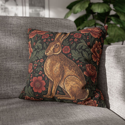 Vintage Faux Suede Woodland Hare Floral Rabbit Throw Cushion Case