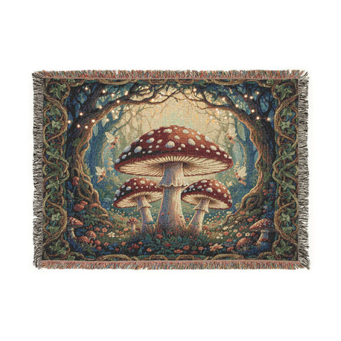 Mushroom Tapestry Woven Blanket | Cozy Décor, Bohemian Throws, Nature-Inspired Gift, Camping Accessories, Home Warmth
