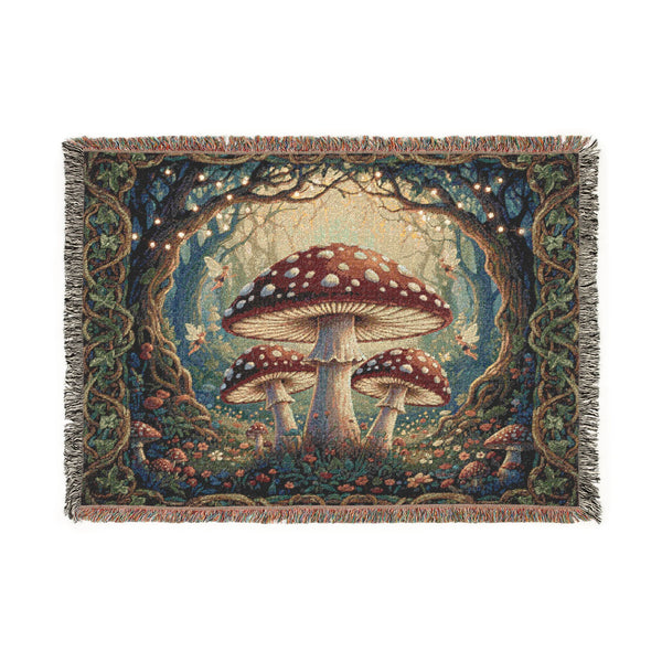 Mushroom Tapestry Woven Blanket | Cozy Décor, Bohemian Throws, Nature-Inspired Gift, Camping Accessories, Home Warmth
