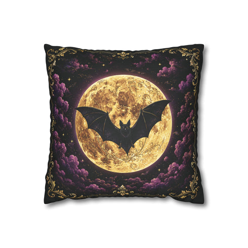 Gothic Bat Pillow Cover Faux Suede Cushion Case Black Gold Purple Decor Dark Cottagecore Witchy Home Accent Black Lavender Halloween Decor