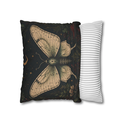 Crimson Grove Mystic Luna Moth Faux Suede Pillow Gothic Botanical Décor