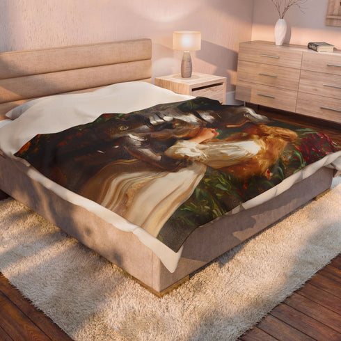 Knight and Maiden Romance Velveteen Plush Blanket | Romantic Medieval Painting