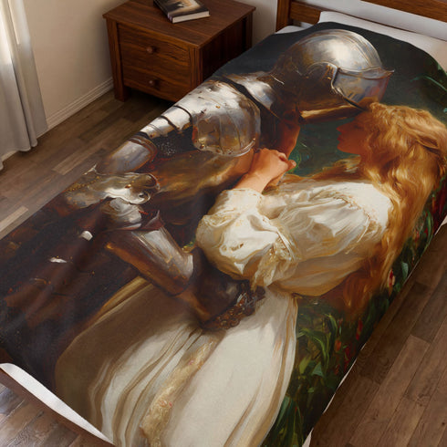 Knight and Maiden Romance Velveteen Plush Blanket | Romantic Medieval Painting