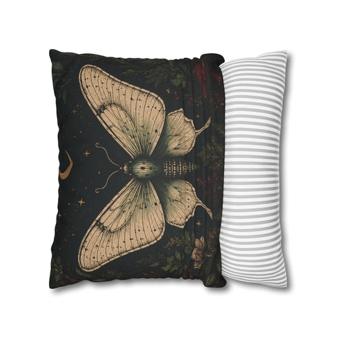 Crimson Grove Mystic Luna Moth Faux Suede Pillow Gothic Botanical Décor