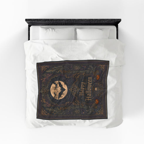 Victorian Halloween Velveteen Blanket | Gothic Moon & Bats Throw
