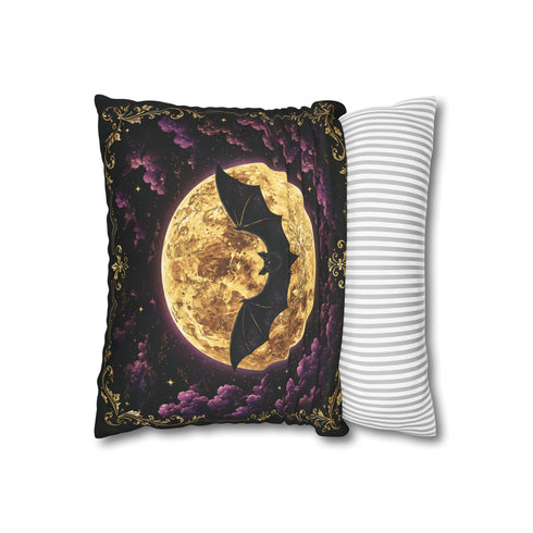 Gothic Bat Pillow Cover Faux Suede Cushion Case Black Gold Purple Decor Dark Cottagecore Witchy Home Accent Black Lavender Halloween Decor