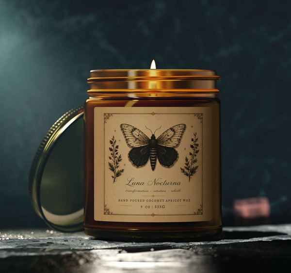 Crimson Grove Luna Nocturne Moth Candle Coconut Apricot Wax - 4oz or 9oz