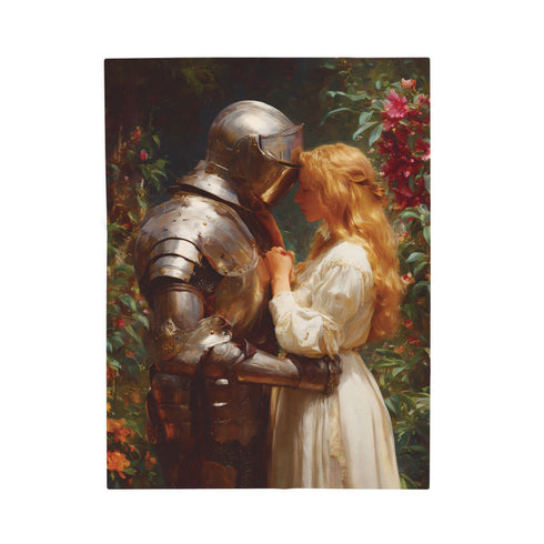 Knight and Maiden Romance Velveteen Plush Blanket | Romantic Medieval Painting