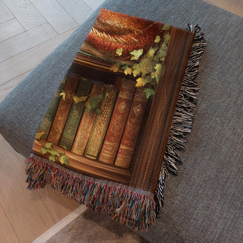 Sleeping Dragon Woven Blanket Cotton Jacquard Tapestry, Fantasy Home Decor, Cozy Reading Nook Book Lover Gift