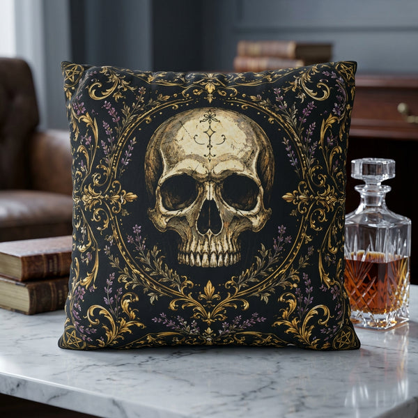 Black Lavender Collection Gothic Skull Faux Suede Throw Cushion Cover