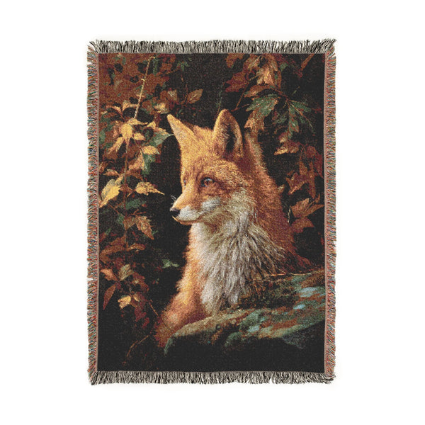 Autumn Red Fox Jacquard Woven Cotton Throw Blanket Autumn Tapestry, Woodland Cabin Decor, Cozy Rustic Sofa or Bed Blanket