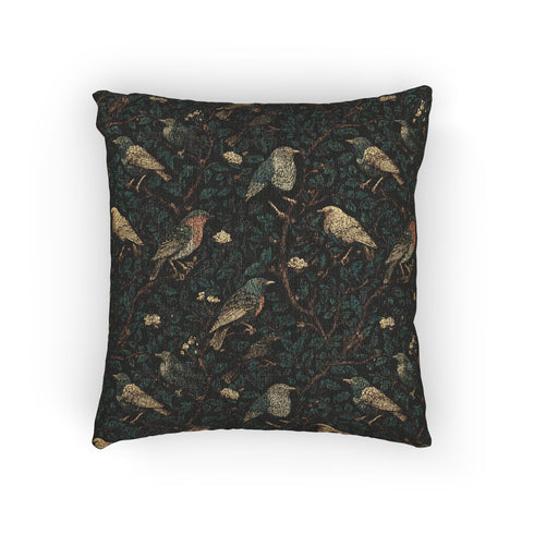Woven Tapestry William Morris Style Birds and Botanical Throw Cushion