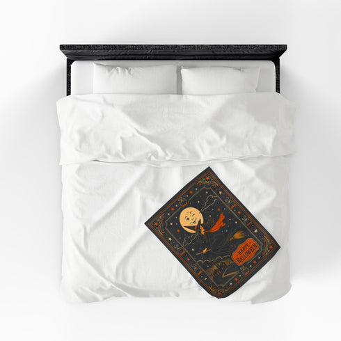 Vintage Halloween Witch Blanket | Retro Moon Velveteen Fleece Throw