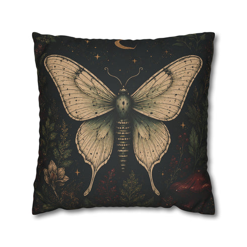 Crimson Grove Mystic Luna Moth Faux Suede Pillow Gothic Botanical Décor