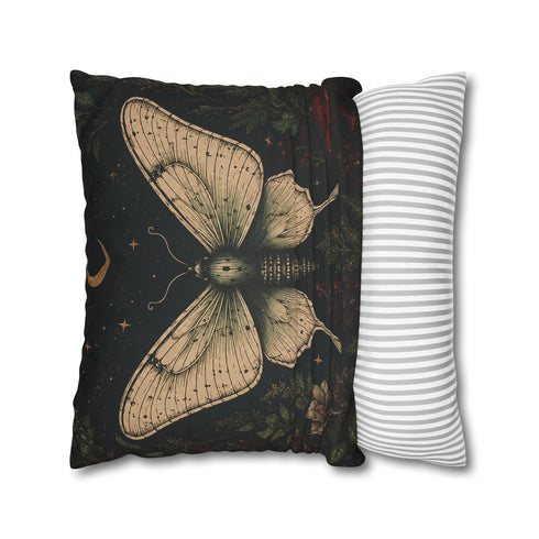 Crimson Grove Mystic Luna Moth Faux Suede Pillow Gothic Botanical Décor