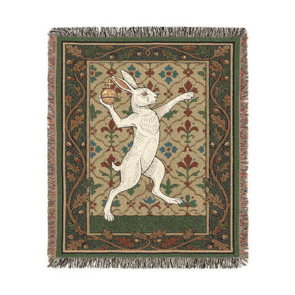 Medieval Rabbit/Hare Throwing Sovereign's Orb Woven Blanket Tapestry