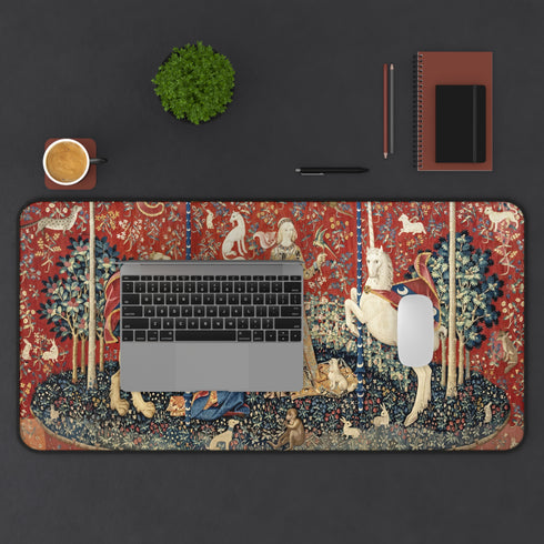 Medieval Tapestry Lady with Lion and Unicorn Desk Mat | Renaissance Art Mouse Pad