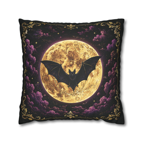 Gothic Bat Pillow Cover Faux Suede Cushion Case Black Gold Purple Decor Dark Cottagecore Witchy Home Accent Black Lavender Halloween Decor